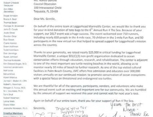 Letter from Loggerhead Marinelife Center – 2017